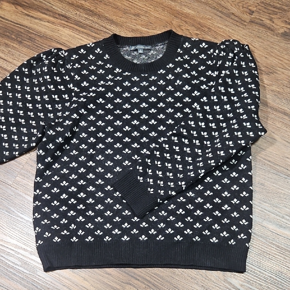 80s Style Adrianna Papell Black Knit Sweater w/White Fair Isle, Size Medium - Picture 2 of 10
